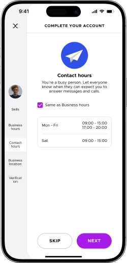 InkShare mobile skills-availability with artist