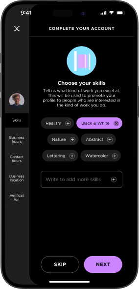 InkShare mobile skills-availability with artist